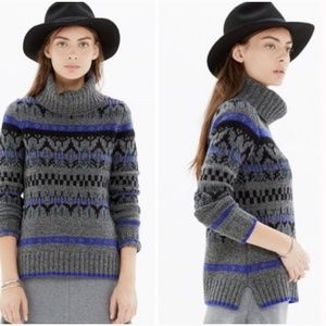 Madewell Sweater Iceblock Fair Isle Morino Wool Turtleneck